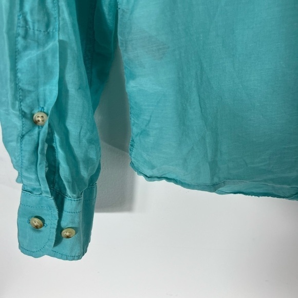 LAUREN Ralph Lauren Cotton Silk Blend Button Up Womens Size XS Blue Shirt Top - Picture 6 of 14
